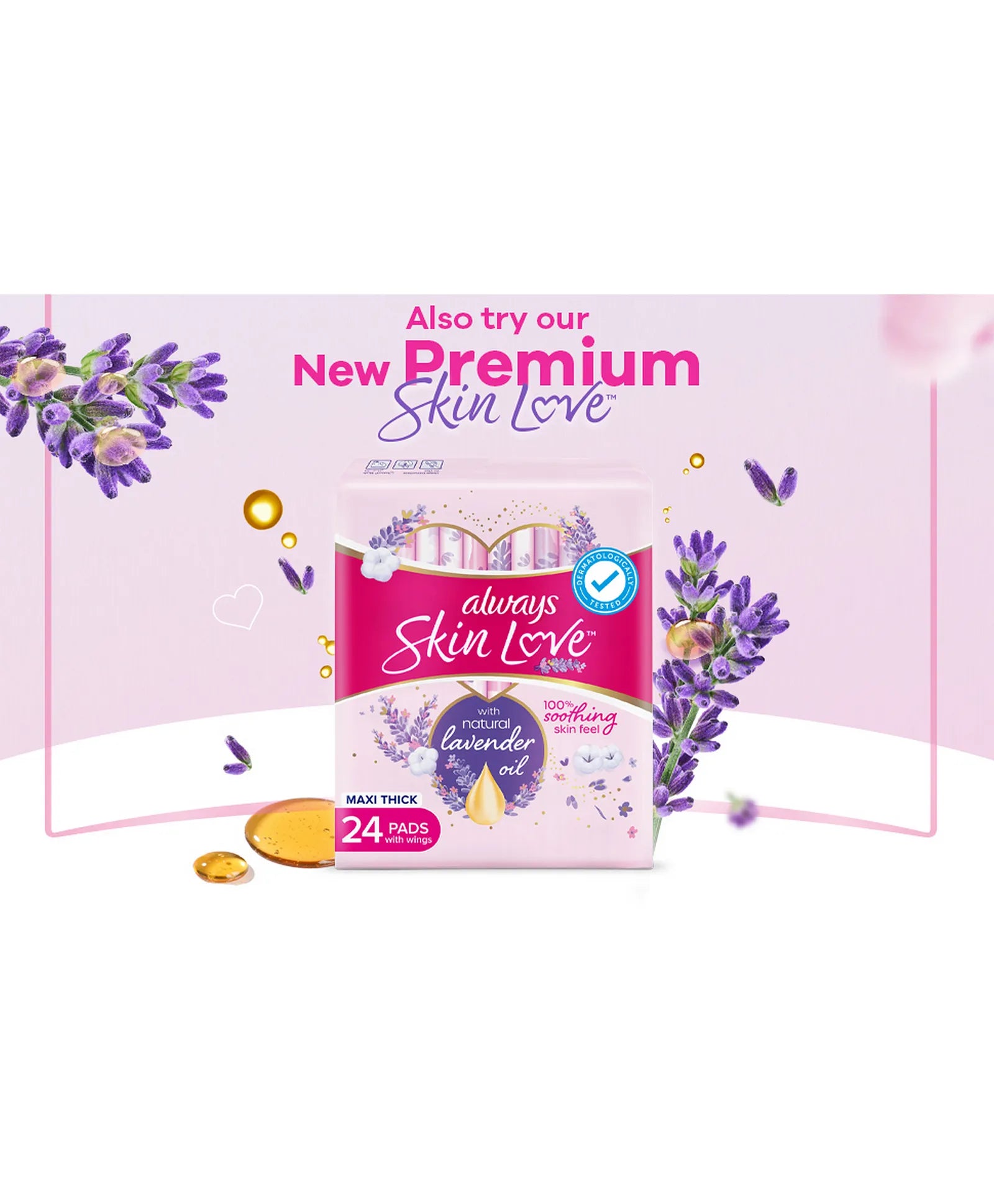 Always Cotton Skin Love Sanitary Pads, 30 Large Thick Pads