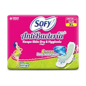 Sofy Anti-Bacterial With Musk, Slim, Large 29 Cm, Sanitary Pads With Wings, Pack Of 28 Pads