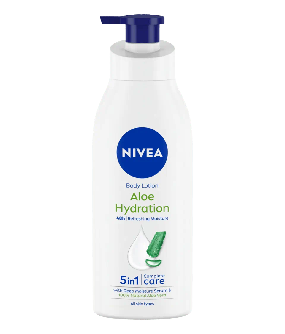 NIVEA Body Lotion for Normal to Dry Skin, Aloe & Hydration, 5in1 Complete Care, with Deep Moisture Serum, 48H Fast Refreshing Moisture, 400ml