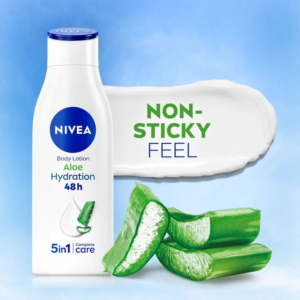 NIVEA Body Lotion for Normal to Dry Skin, Aloe & Hydration, 5in1 Complete Care, with Deep Moisture Serum, 48H Fast Refreshing Moisture, 400ml