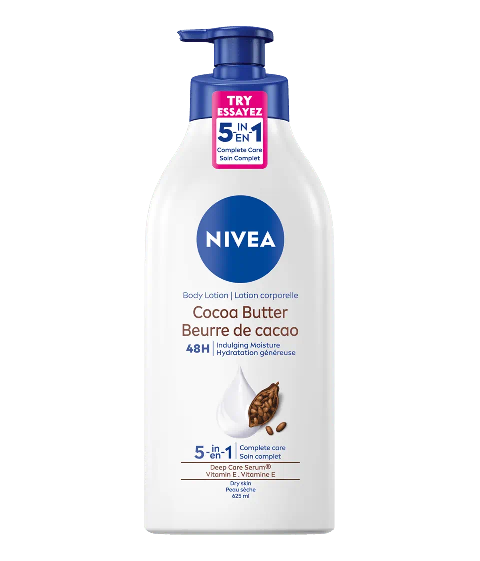 NIVEA Body Lotion for Dry Skin, Cocoa Butter, 5in1 Complete Care, 48H Deep Moisture, 625ml