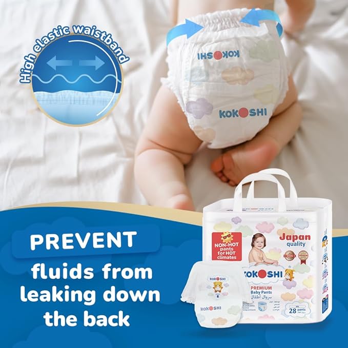 Kokoshi Premium Baby Pants, Size 6 for babies 15-23kg x 112pcs, Eco-friendly and Hypoallergenic Nappies, Japan Quality Ultimate Softness Leakproof for Skin Care Protection (Pxxl-112)