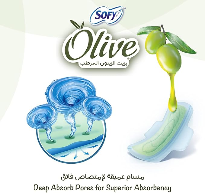 SOFY Olive Sanitary Pads With Wings, Slim, Large 29 cm, Pack of 56 Pads