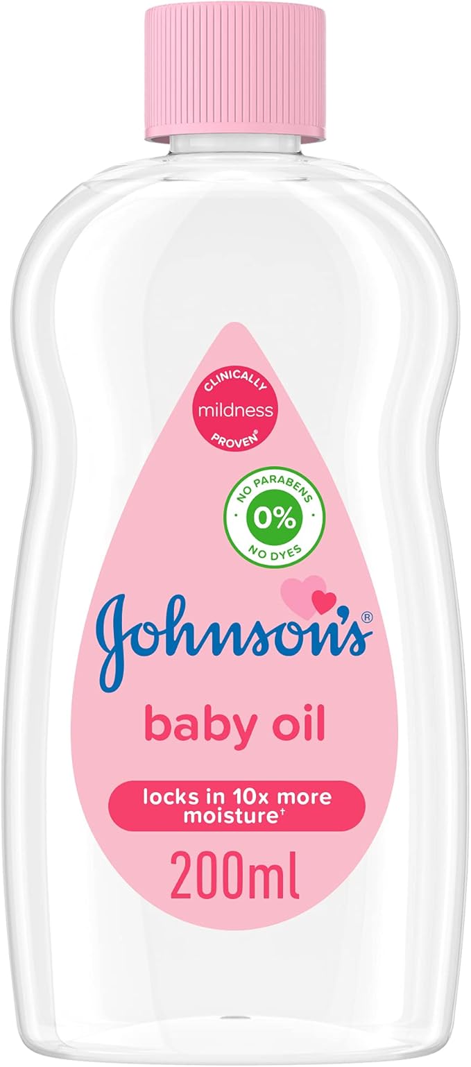 Johnson's Baby Moisturising Oil, Hypoallergenic, Locks in 10x more moisture on wet skin than lotion can on dry skin, alcohol-free, 200ml