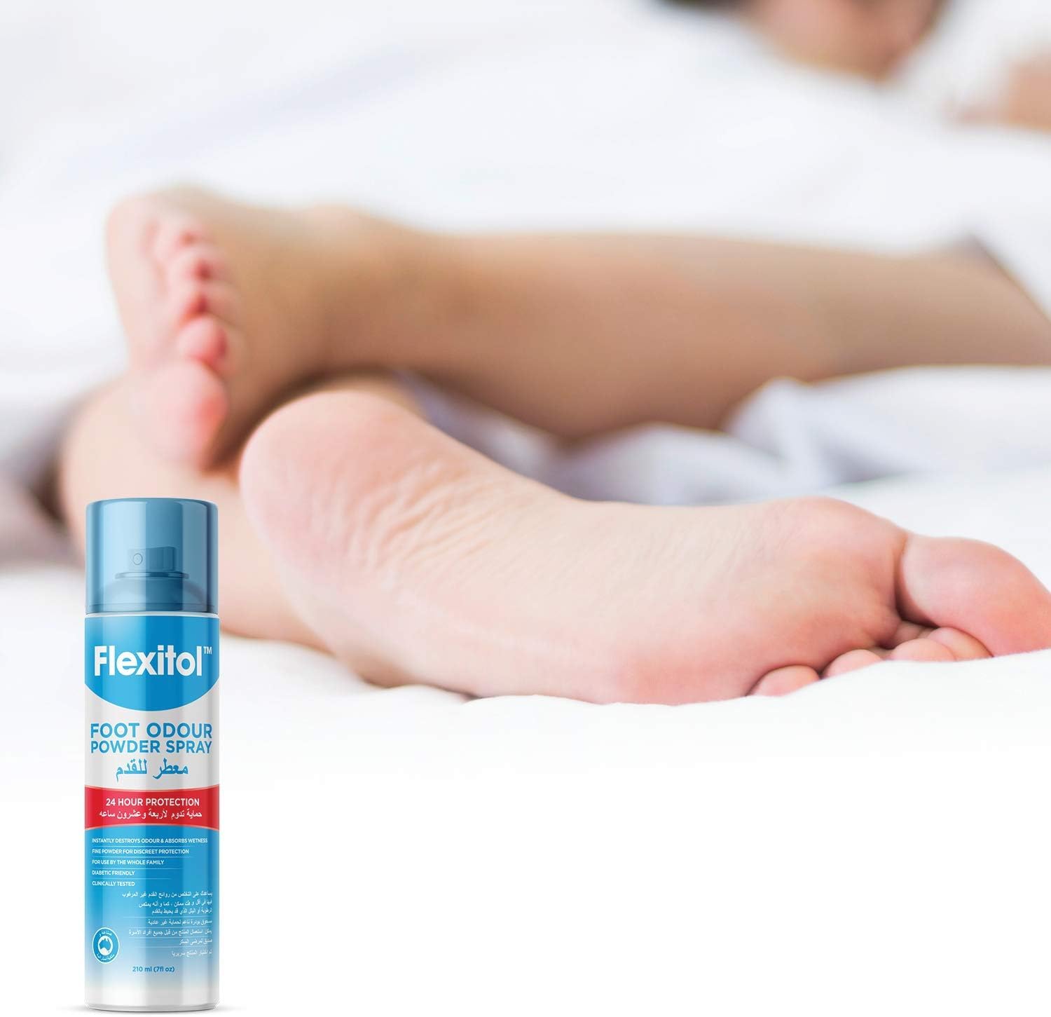 Flexitol Foot Odour Control Spray 210Ml, Absorbs sweat, cool feet, talc-free,destroys odour and absorbs wetness,Diabetic friendly, 24 hour protection guaranteed