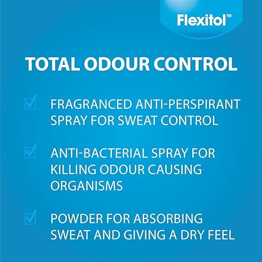 Flexitol Foot Odour Control Spray 210Ml, Absorbs sweat, cool feet, talc-free,destroys odour and absorbs wetness,Diabetic friendly, 24 hour protection guaranteed