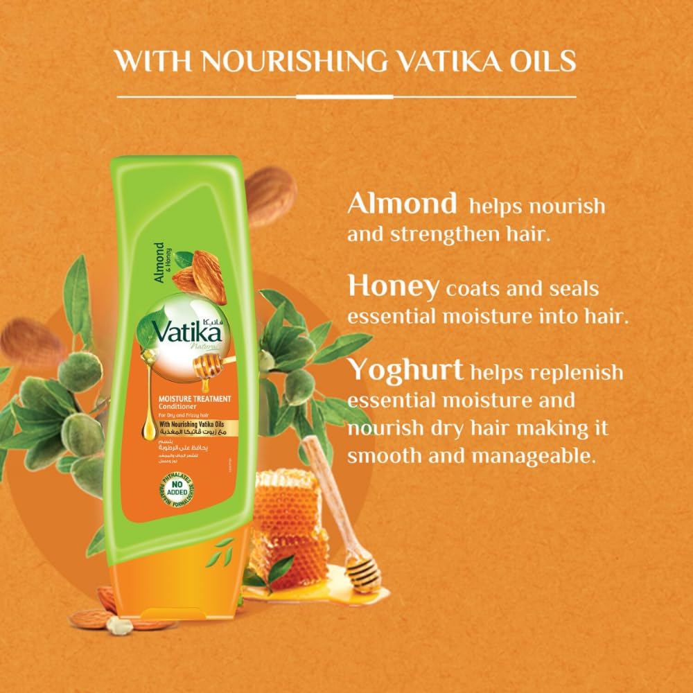 Vatika Naturals Moisture Treatment Shampoo & Conditioner 2 x 400ml Value Pack | Enriched with Almond & Honey | For Dry & Frizzy Hair (Pack of 2)