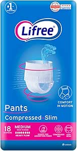 Lifree Slim Culotte Adult Diaper Pants, Medium Size, 6 Cup Absorbency , Jumbo Pack, 18 Pieces