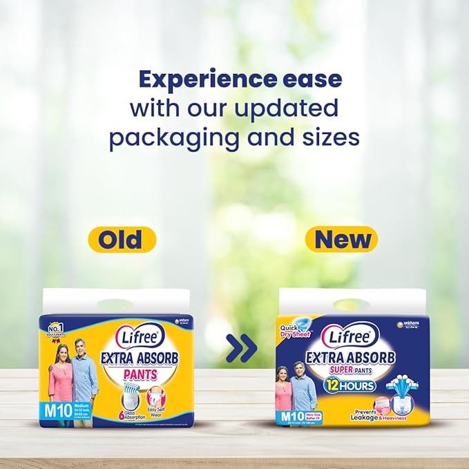 Lifree Extra Absorb Super Pants | Adult Diaper| Pant Style| Use Upto 12 Hours| 6-Glass Absorption | Quick Dry Sheet|Prevents leakage | Prevents heaviness| Size L ( 35-49 inches / 90-125 cms) | Count