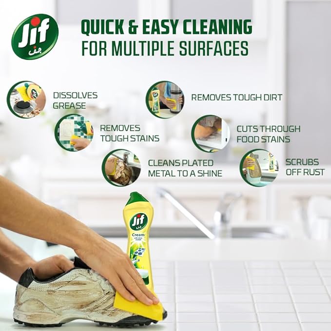 JIF Cream Cleaner, Lemon, stain remover with micro crystal technology 500ml