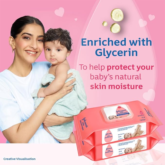 Johnson's Baby Wipes - Gentle All Over, Leaves skin soft and feeling healthy, Leaves no unwanted residue behind, alcohol-free, 216 wipes