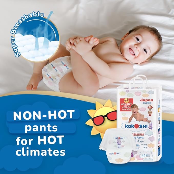 Kokoshi Premium Baby Pants, Size 4 for babies 9-14kg x 176pcs, Eco-friendly and Hypoallergenic Nappies, Japan Quality Ultimate Softness Leakproof for Skin Care Protection (Pl-176)