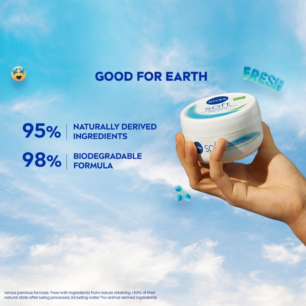 NIVEA Soft Moisturising Cream (300ml), 48H Moisturising Cream for Face, Body and Hands with Vitamin E and Jojoba Oil, Hand Cream Moisturises Deeply, Vegan Formula Day Cream