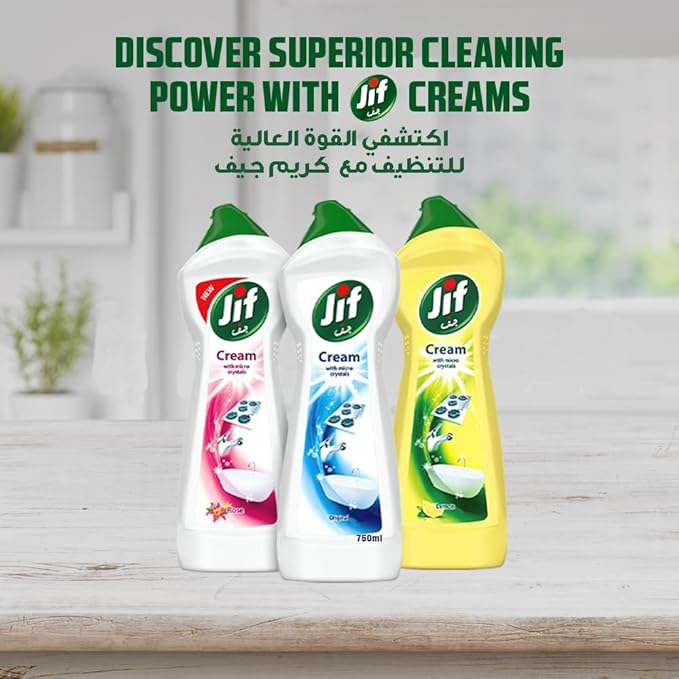 JIF Cream Cleaner, with micro crystals technology, Original, eliminates grease, burnt food & limescale stains, 2 x 500ml