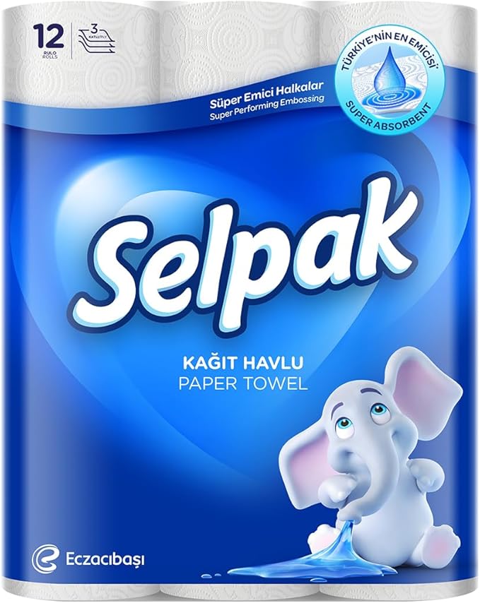 Selpak 3 Ply Kitchen Paper Towel 12 Rolls 80 Sheets