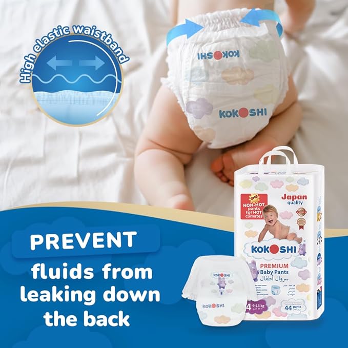 Kokoshi Premium Baby Pants, Size 4 for babies 9-14kg x 176pcs, Eco-friendly and Hypoallergenic Nappies, Japan Quality Ultimate Softness Leakproof for Skin Care Protection (Pl-176)
