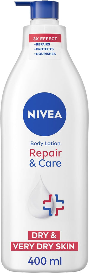 NIVEA Body Lotion for Very Dry Skin, Repair & Care, with Deep Moisture Serum and Dexpanthenol, 72H Relief from Dry & Tight Skin, 400ml