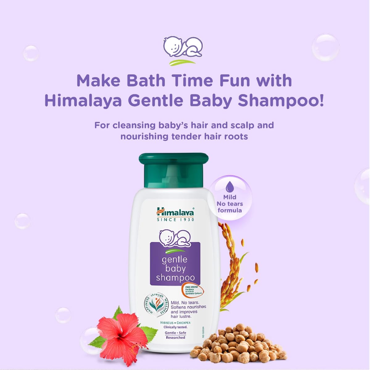 Himalaya No Tears Gentle Baby Shampoo with Hibiscus & Chickpeas, Suitable for Delicate Newborn Skin, pH Balanced, Clinically Tested, Free from Alcohol, Parabens, Phthalates & Sulphates- 400ml