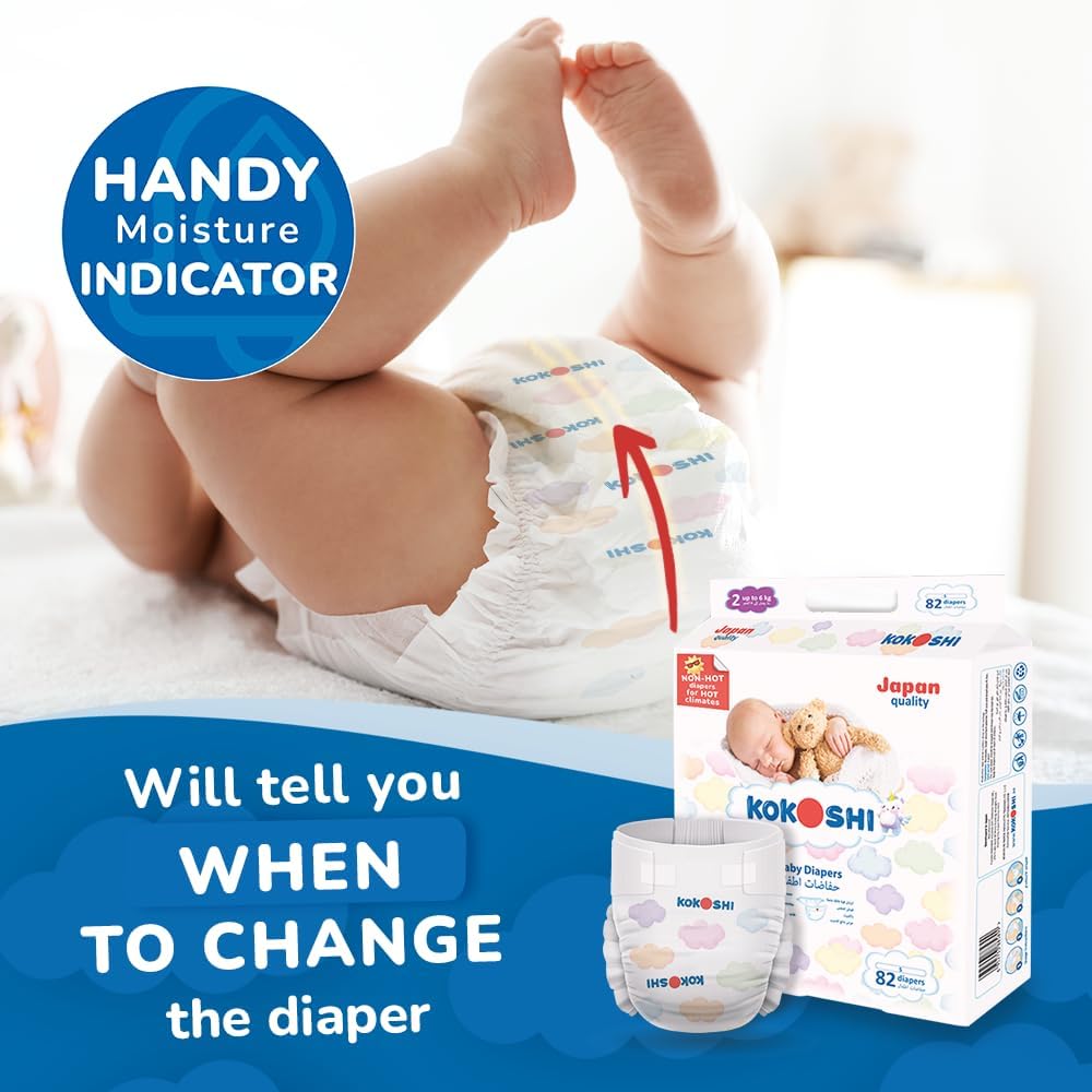 Kokoshi Premium Baby Diapers, Size 3 for babies 5-10kg x 62pcs, Eco-friendly and Hypoallergenic Nappies, Japan Quality Ultimate Softness Leakproof for Skin Care Protection (Dm-62)