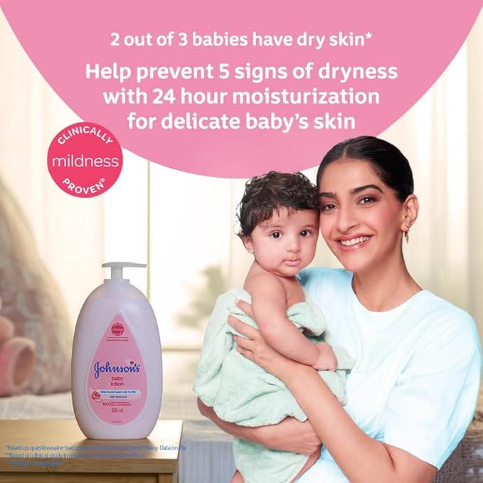 Johnson's Baby Soft Lotion, 24 Hour Moisture. Clinically Proven Mildness formula specifically design for baby’s delicate skin, 500ml