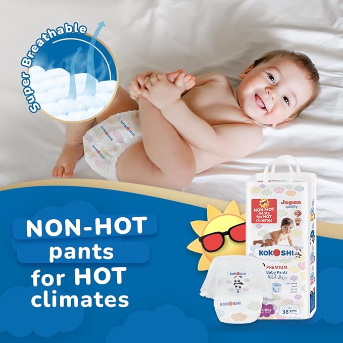 Kokoshi Premium Baby Pants, Size 5 for babies 12-20kg x 76pcs, Eco-friendly and Hypoallergenic Nappies, Japan Quality Ultimate Softness Leakproof for Skin Care Protection (Pxl-76).