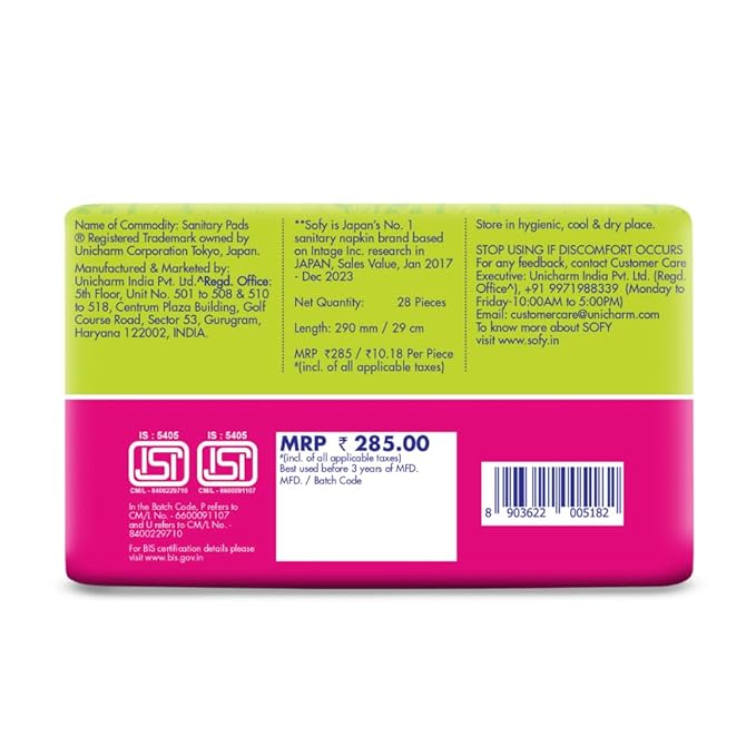 Sofy Anti-Bacterial With Musk, Slim, Large 29 Cm, Sanitary Pads With Wings, Pack Of 28 Pads