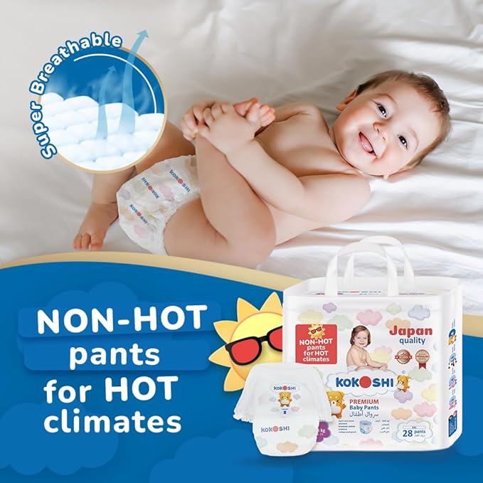 Kokoshi Premium Baby Pants, Size 6 for babies 15-23kg x 112pcs, Eco-friendly and Hypoallergenic Nappies, Japan Quality Ultimate Softness Leakproof for Skin Care Protection (Pxxl-112)
