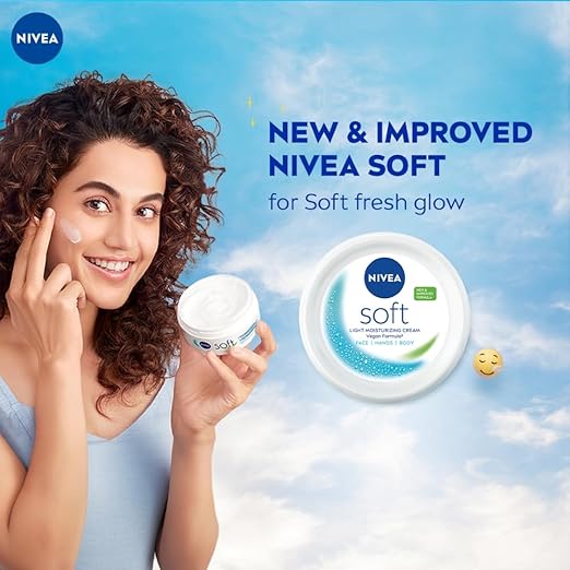 NIVEA Soft Moisturising Cream (300ml), 48H Moisturising Cream for Face, Body and Hands with Vitamin E and Jojoba Oil, Hand Cream Moisturises Deeply, Vegan Formula Day Cream