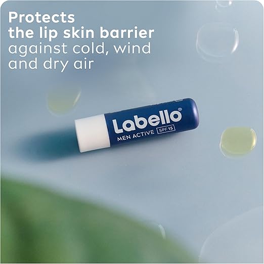 Labello Men Active Lip Balm, SPF 15, 24H Melt-In Moisture, with naturally derived ingredients, Mineral Oil Free, Fragrance Free, 4.8g