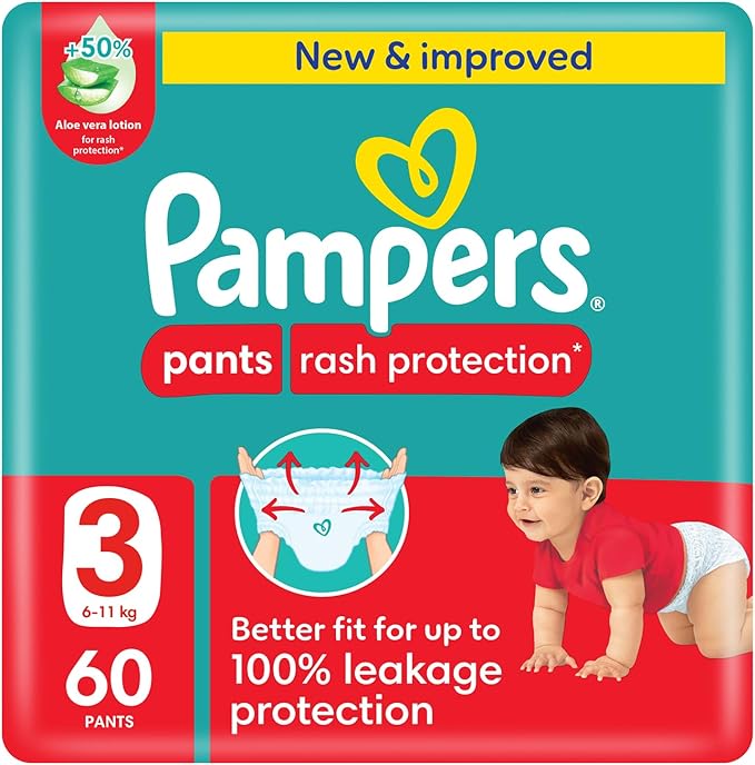 Pampers Rash Protection, Size 3, 6-11 kg, Mega Pack, 60 Diaper Pants