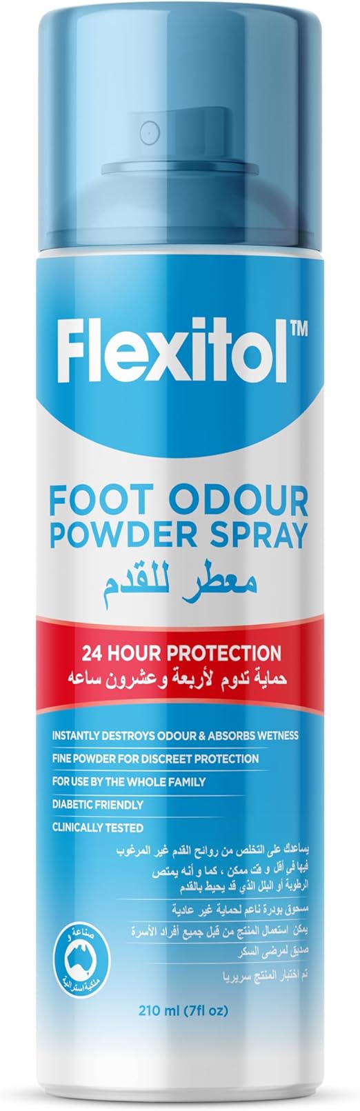 Flexitol Foot Odour Control Spray 210Ml, Absorbs sweat, cool feet, talc-free,destroys odour and absorbs wetness,Diabetic friendly, 24 hour protection guaranteed