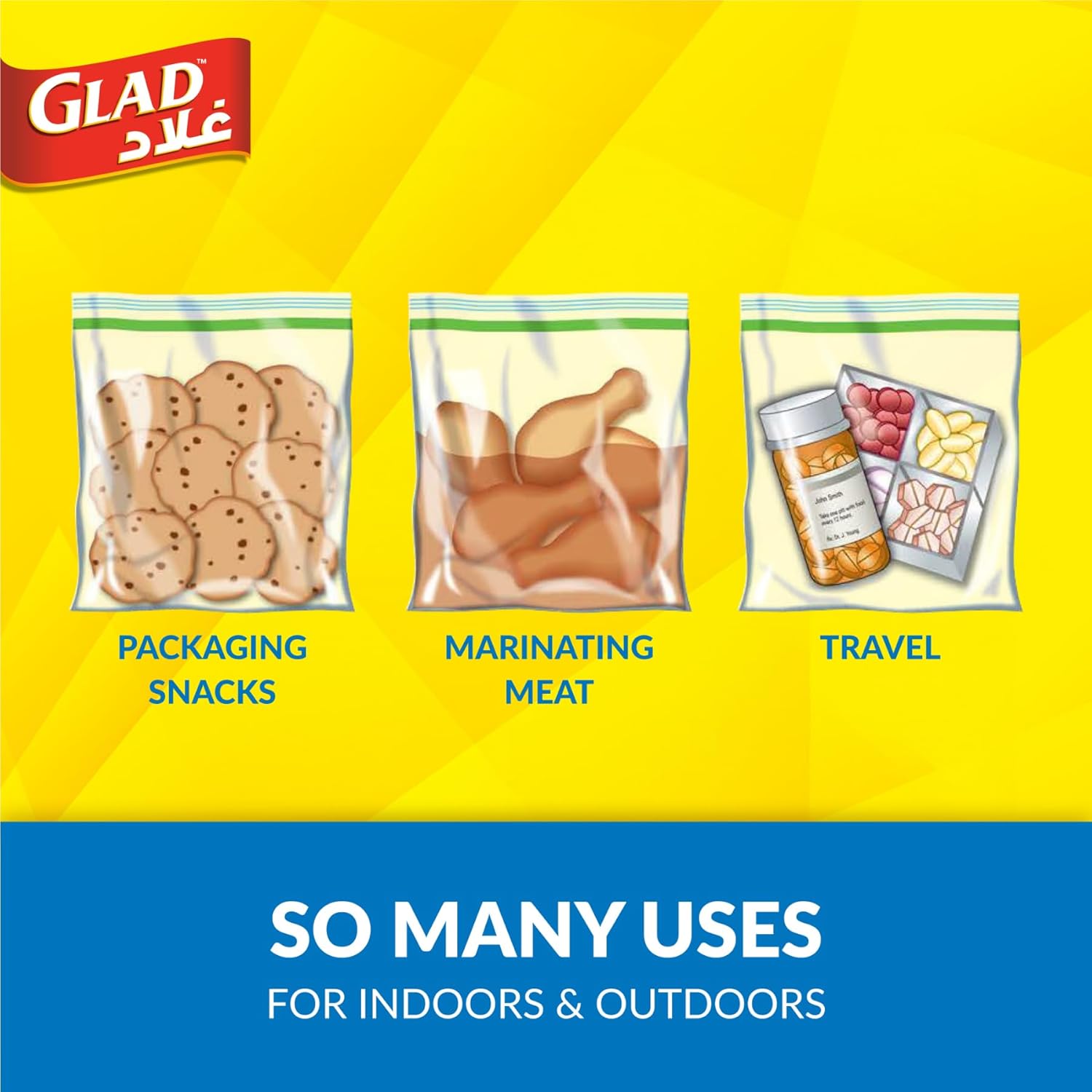 Glad Zipper Freezer Bags Size 27.4cm x 26.5cm 25pcs