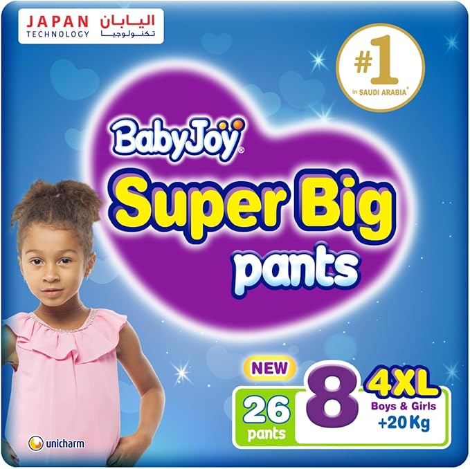 BabyJoy Super Big Pant Style Diapers, Size 8/4XL/+20kg, 26 Count