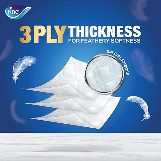 Fine Deluxe Toilet Paper 3 Ply, 24 Rolls x 140 Sheets, Highly Absorbent , Premium Feel Softness Bathroom Tissue Roll, Sterilized for Germ Protection, Maximum Tissue Thickness