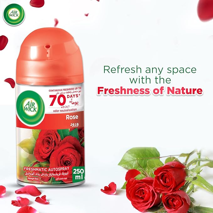 Air Wick Freshmatic Autospray Refill, Rose Fragrance, Eliminates Bad Odour like Cat Litter Smell, 250 ml (Pack of 3)