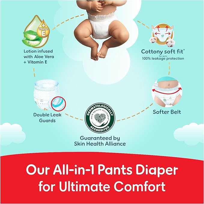 Pampers Ultimate Comfort Pants Diapers, Size 7, 17+kg, Lotion infused with Aloe Vera and Vitamin E, Cottony Soft Fit for up to 100% Leakage Protection, Super Saving Pack, 32 Count