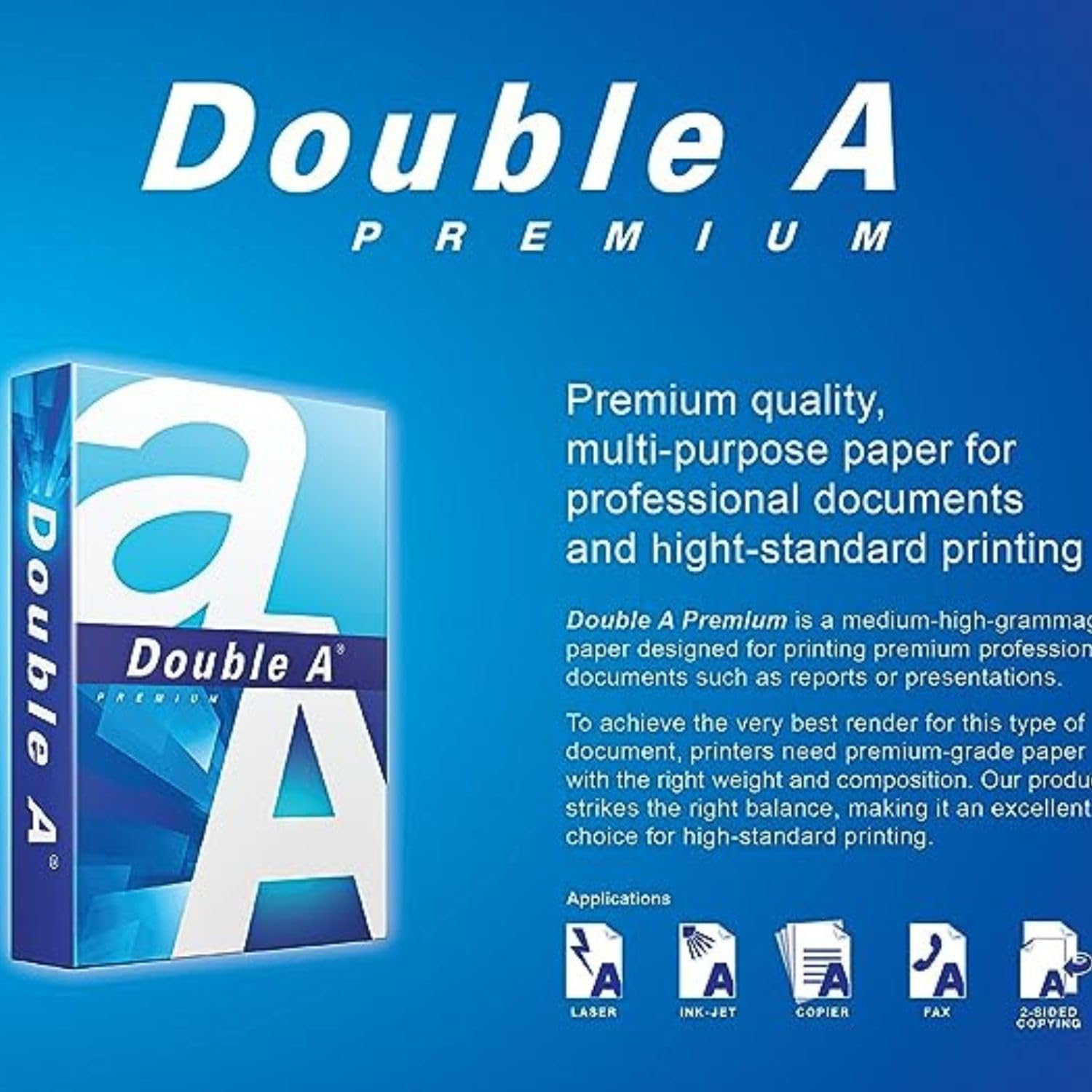 Double A - Printer Copy Paper, Size A4, GSM 80, 500 Pages Ream - White
