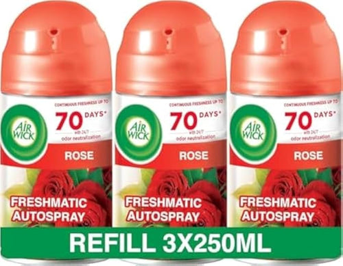 Air Wick Freshmatic Autospray Refill, Rose Fragrance, Eliminates Bad Odour like Cat Litter Smell, 250 ml (Pack of 3)