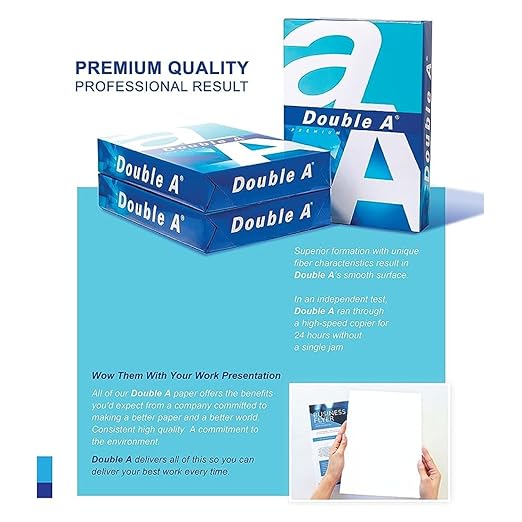 Double A - Printer Copy Paper, Size A4, GSM 80, 500 Pages Ream - White