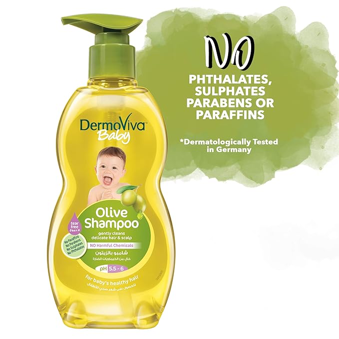 DermoViva Baby Olive Shampoo - 500ml | pH 5.5 - 6 | Gentle Cleanser with No Tear Formula