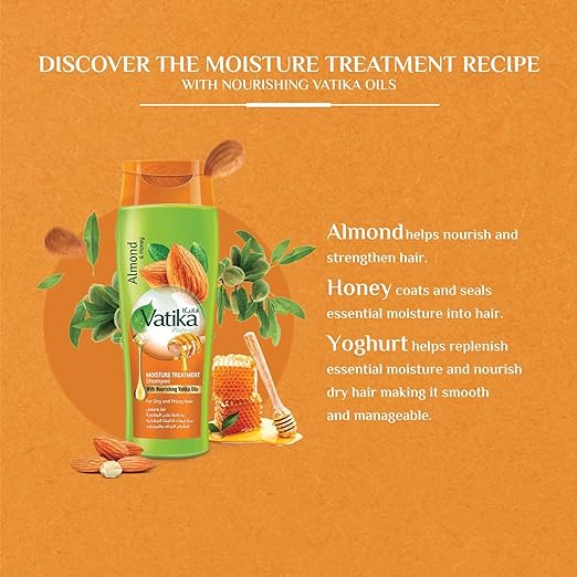 Vatika Naturals Moisture Treatment Shampoo 400ml | Natural & Herbal | Enriched with Almond and Honey | For Dry and Frizzy hair