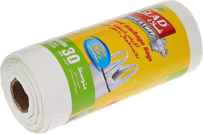 Glad Tuff Stuff Garbage Bag Medium White Handle Bags, Size 55 cm x 60 cm, 30pcs