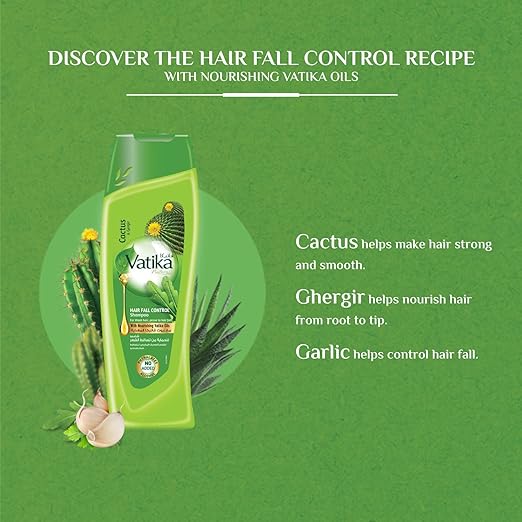 Vatika Naturals Hair Fall Control Shampoo - 2 x 400 ml | Enriched with Cactus & Gergir Extracts | For Weak Hair, Prone to Hair Fall | With Nourishing Vatika Oils | Super Value Pack of 2