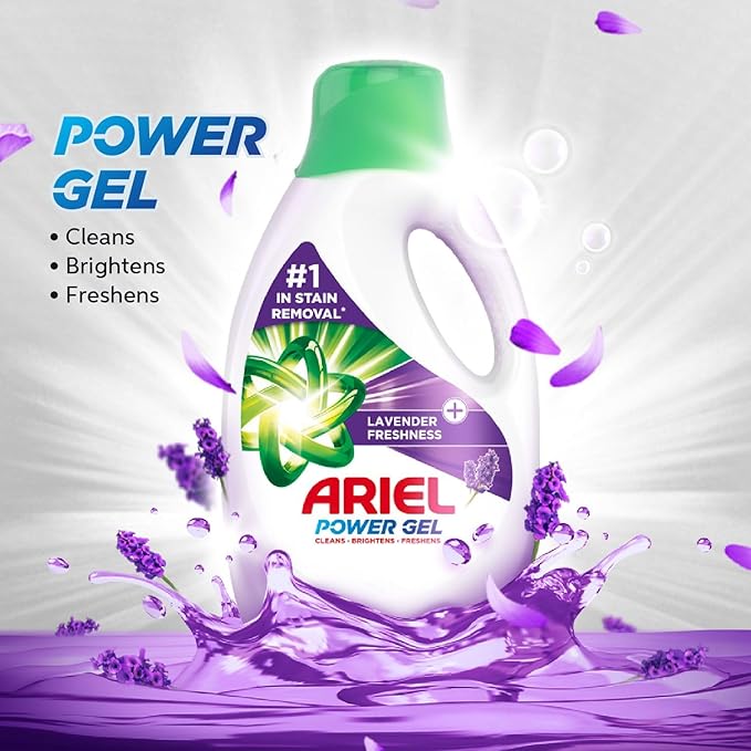 Ariel Lavender Laundry Detergent Liquid Gel, Dual Pack (2x1.8L)