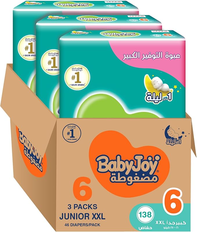 BabyJoy Compressed Diamond Pad Diaper, Giant Pack Junior XXL Size 6, Count 138, 16+ Kg