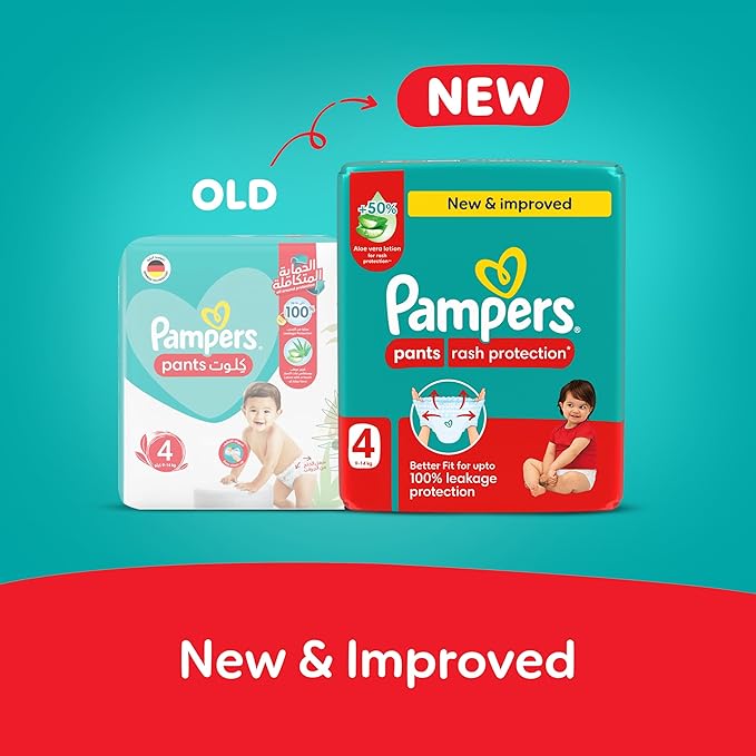 Pampers Rash Protection Pants Diapers, Size 7, 17+kg, +50% Aloe Vera Lotion, 360° Leak-Free Fit for up to 100% Leakage Protection, Jumbo Pack, 40 Count.