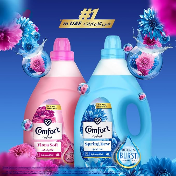 COMFORT Concentrated Fabric Softener, Spring Dew & Charm, with freshness-burst technology for longer lasting fragrance & soft clothes, 4L + 650ml