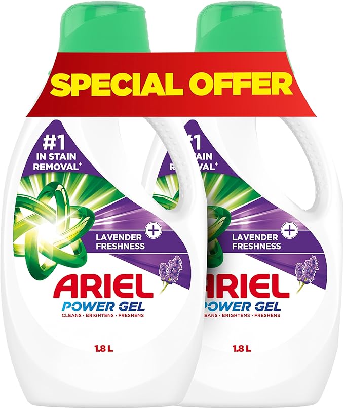 Ariel Lavender Laundry Detergent Liquid Gel, Dual Pack (2x1.8L)