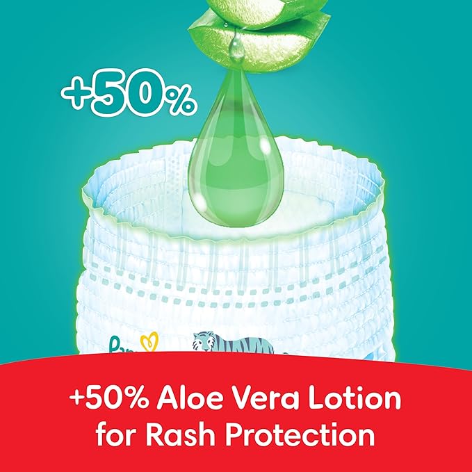 Pampers Rash Protection Pants Diapers, Size 6, 16+kg, +50% Aloe Vera Lotion, 360° Leak-Free Fit for up to 100% Leakage Protection, 136 Count