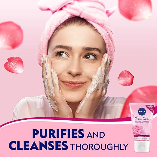 Nivea Rose Water Wash Gel (150 ml), Facial Cleansing with MicellAIR Technology and Natural Rose Water, Cleansing Gel for All Skin Types